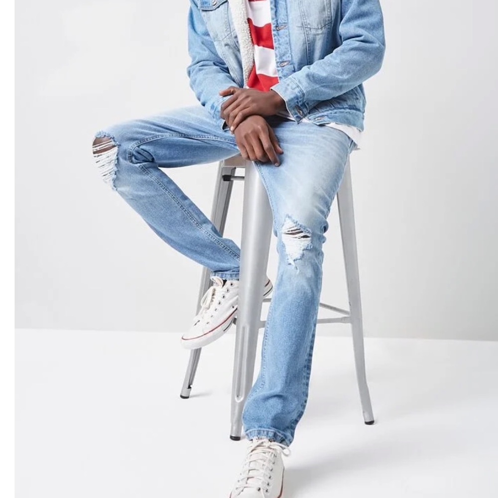 Slim distressed jeans.  Mens jeans but perfect for anybody! Perfect for fall!